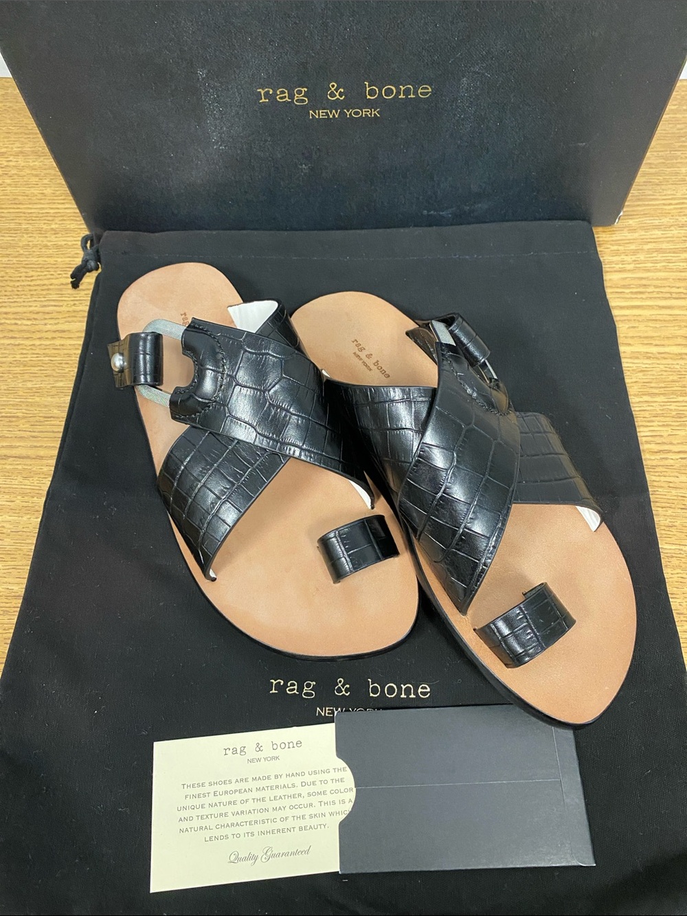 Black Croc-Embossed Leather Rag & Bone August Side Sandal